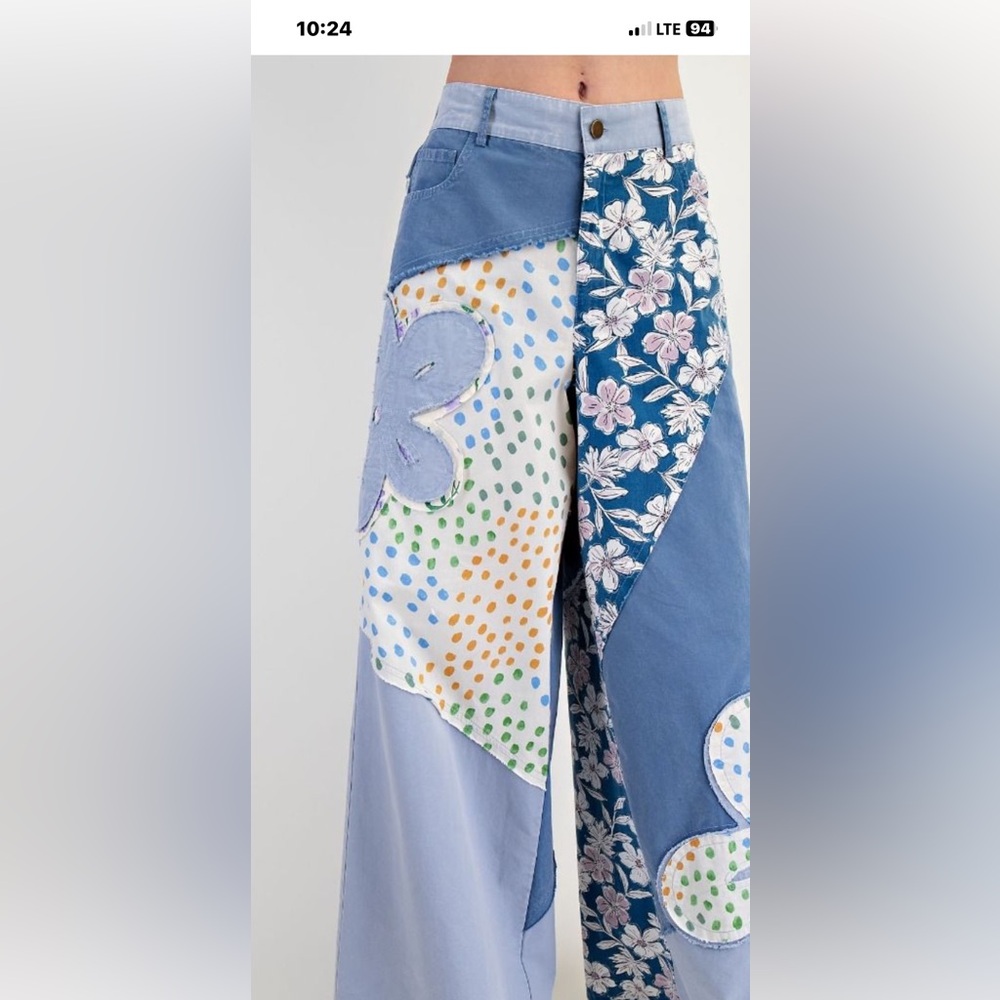 Easel Floral Patch work wide leg pants